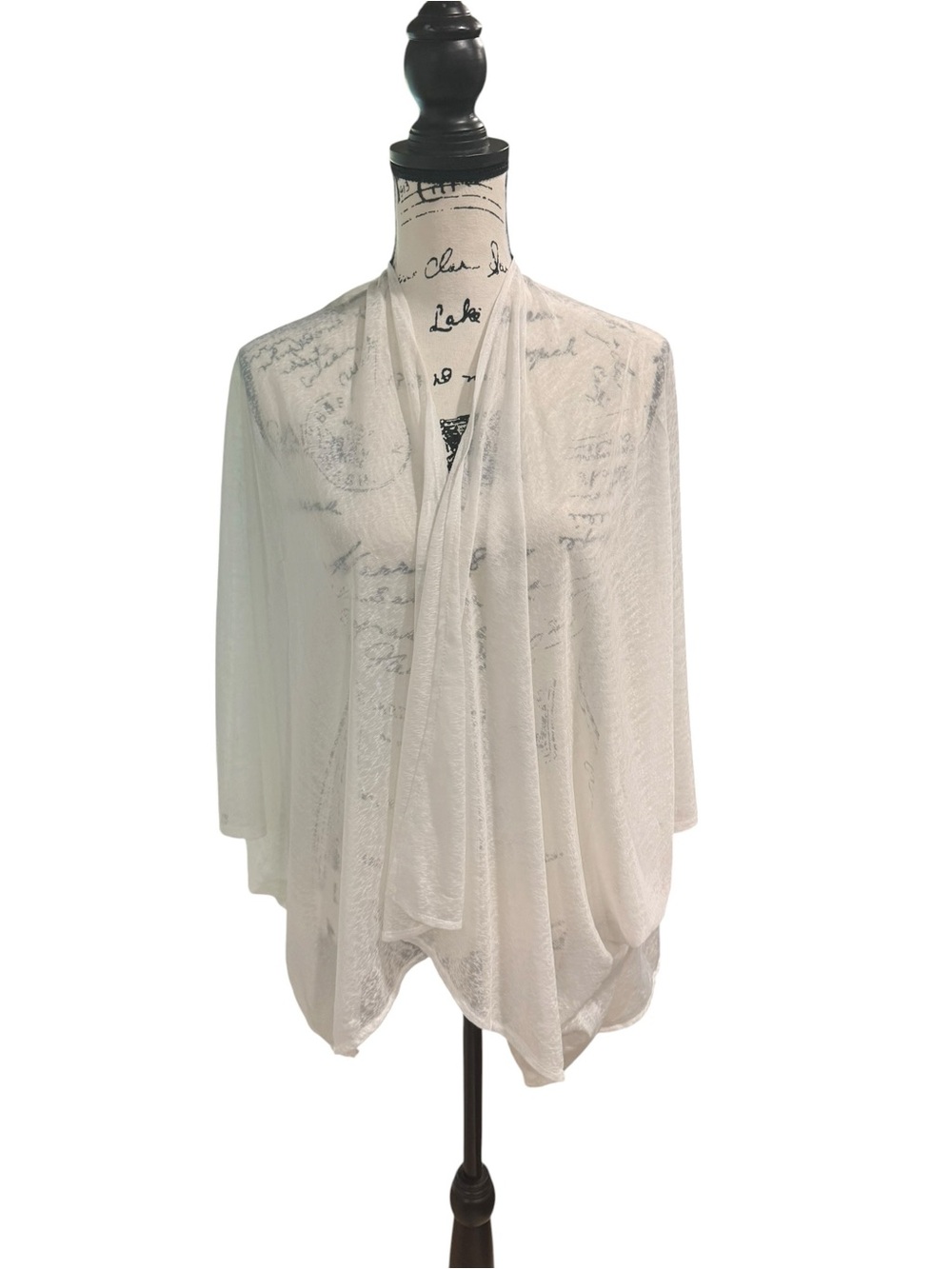 Cejon Sheer Open Front Cardigan Topper Duster white  One Size